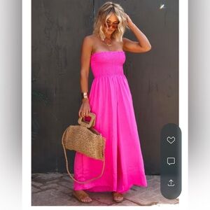 New- Medium Smocked Strapless Pocketed Jumpsuit - Neon